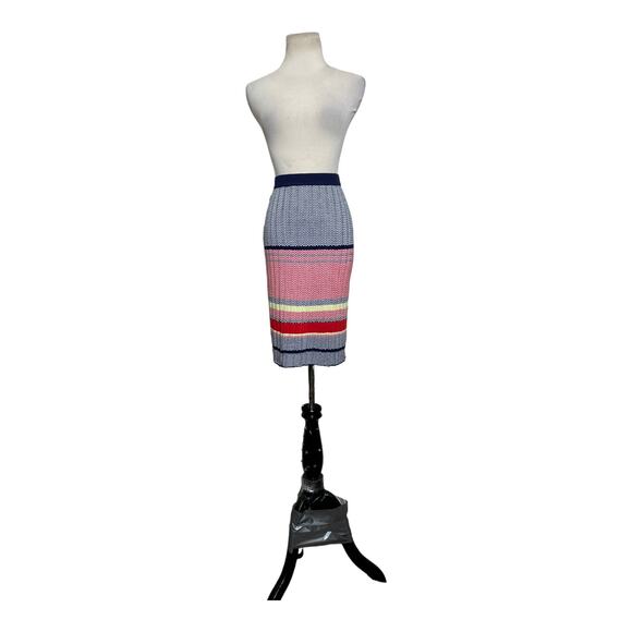 Lucy Paris blue red striped knit pull on tube skirt size Small - Picture 12 of 12